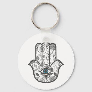 Den enkla hand plockade blom- Hamsa räcker Nyckelring