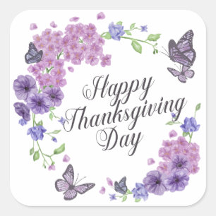 Den enkla happy thanksgivingfjärilsklistermärken fyrkantigt klistermärke
