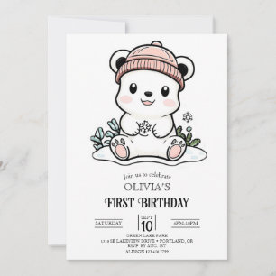 Den enkla Polarna Bear 1:a födelsedag Digital Inbjudningar