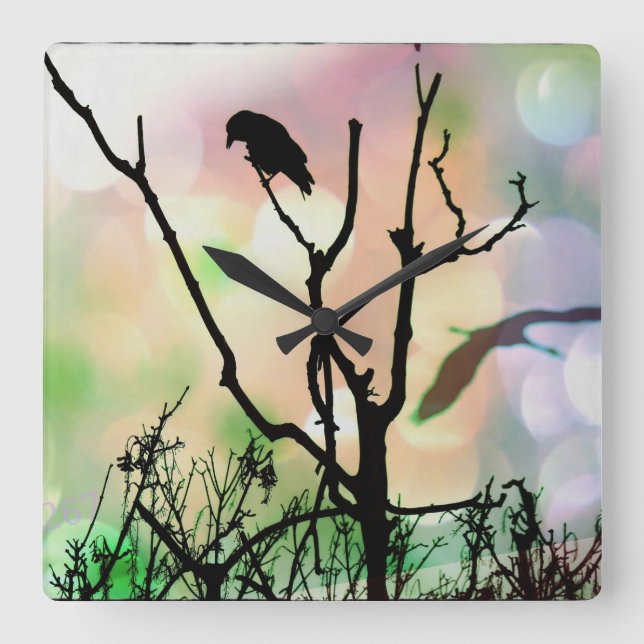 Den ensamma kråkaväggen tar tid på fyrkantig klocka (Framsida)