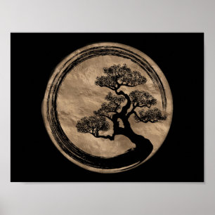 Den Enso zenen cirklar och Bonsaiträdguld Poster