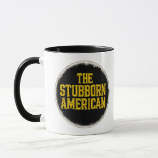 Den envisamma amerikanska fetstilade emblemmugen mugg