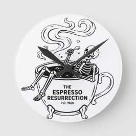 Den Espresso-upståndelsen Roliga Skelett Kaffe Rund Klocka