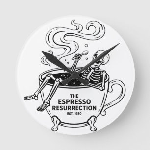 Den Espresso-upståndelsen Roliga Skelett Kaffe Rund Klocka