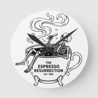 Den Espresso-upståndelsen Roliga Skelett Kaffe Rund Klocka