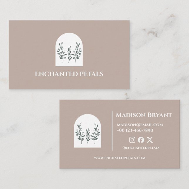 Den estetiska Eleganten Blommigt Boho Löv Soft Fär Visitkort (Fram/baksida)