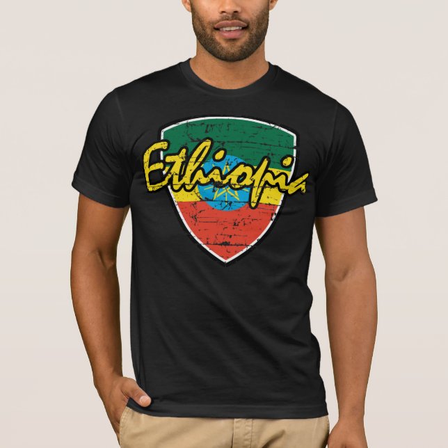 Den etiopiska flagga skyddar design t shirt (Framsida)