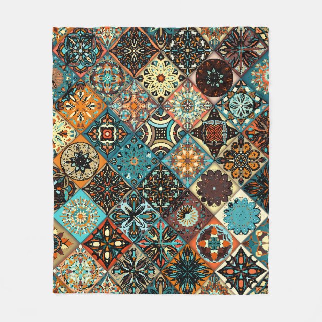 Den etniska blommigten mandala, sömlös mönster. Fä Fleecefilt (Framsidan)