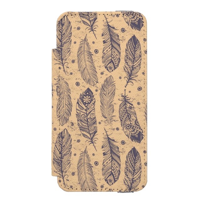 Den etniska fjädern skisserar mönster incipio iPhone wallet skal (Folio Framsidan)