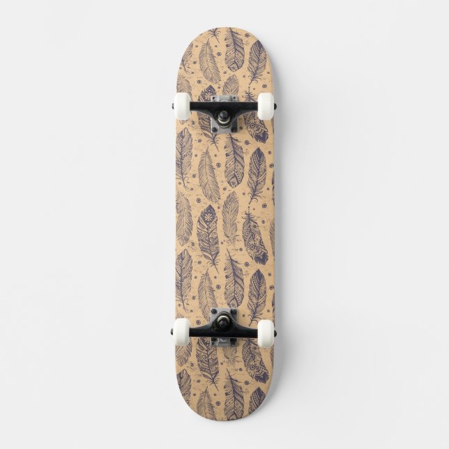 Den etniska fjädern skisserar mönster mini skateboard bräda 18,7 cm (Framsida)