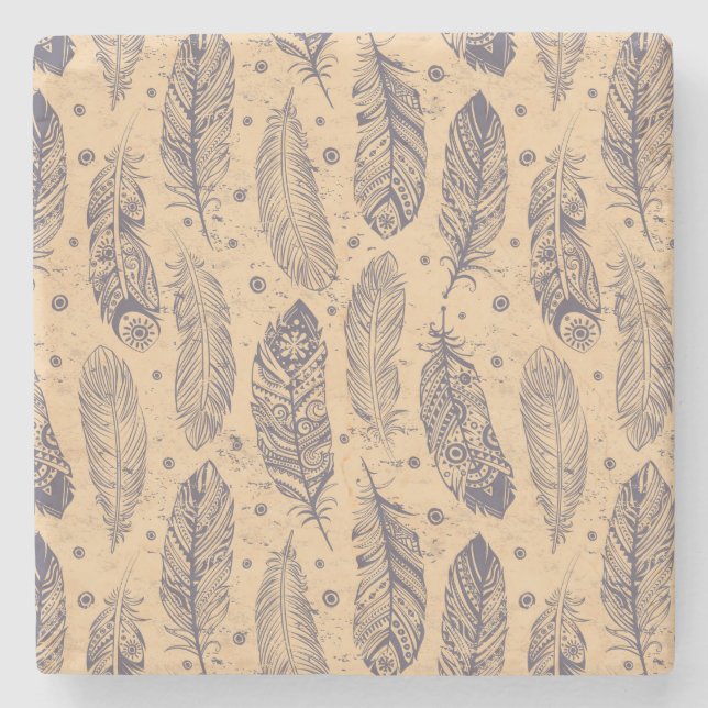 Den etniska fjädern skisserar mönster stenunderlägg (Framsidan)