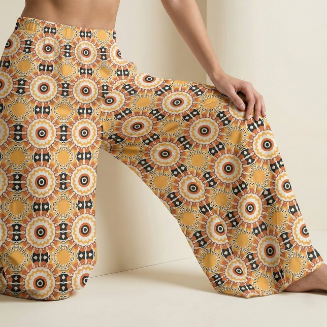 Den etniska Orangen Black & White Damask Mosaic Mö Tyg (Skapare uppladdad)