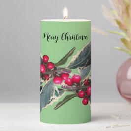 Den europeiska Holly Cust. Grönt Pillar Candle