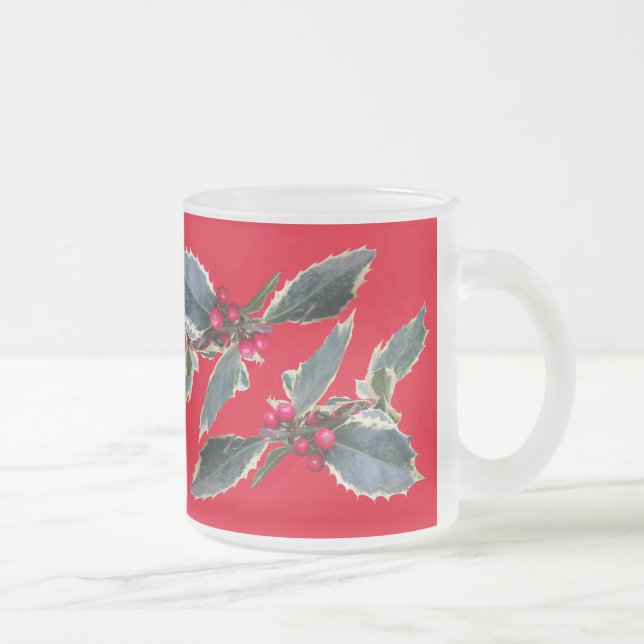 Den europeiska Holly Cust. Red Frosted Glass Mugg (Höger)
