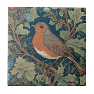 Den europeiska Robin Bird William Morris stil Lämn Kakelplatta