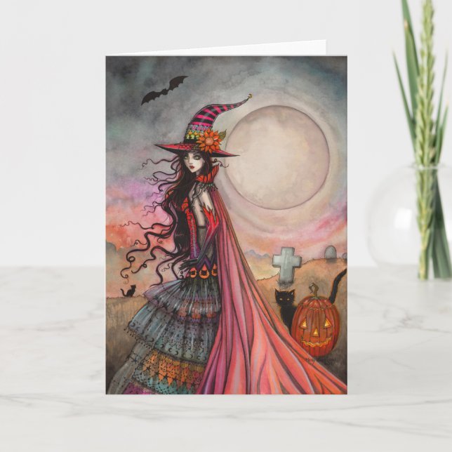 Den fantasifulla häxans Halloween-fantasiart Kort (Framsida)
