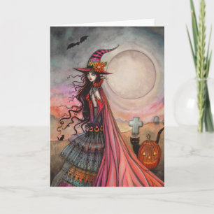 Den fantasifulla häxans Halloween-fantasiart Kort
