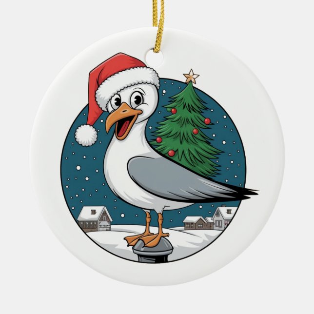 Den fantastiska julen Fiskmås Chip - jul Fiskmås Julgransprydnad Keramik (Framsidan)