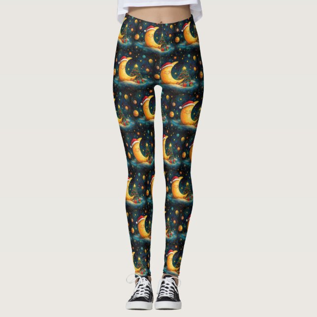 Den fantastiska julen Måne Galaxy Firande Leggings (Framsida)