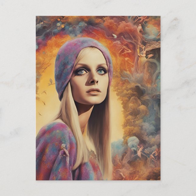 Den fantastiska retro-damen målning vykort (Framsida)