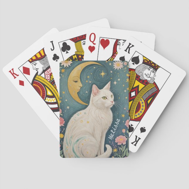 Den fantastiska vitkatten med Grönt Ögon Casinokort (Baksidan)