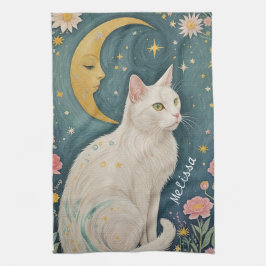 Den fantastiska vitkatten med Grönt Ögon Kökshandduk