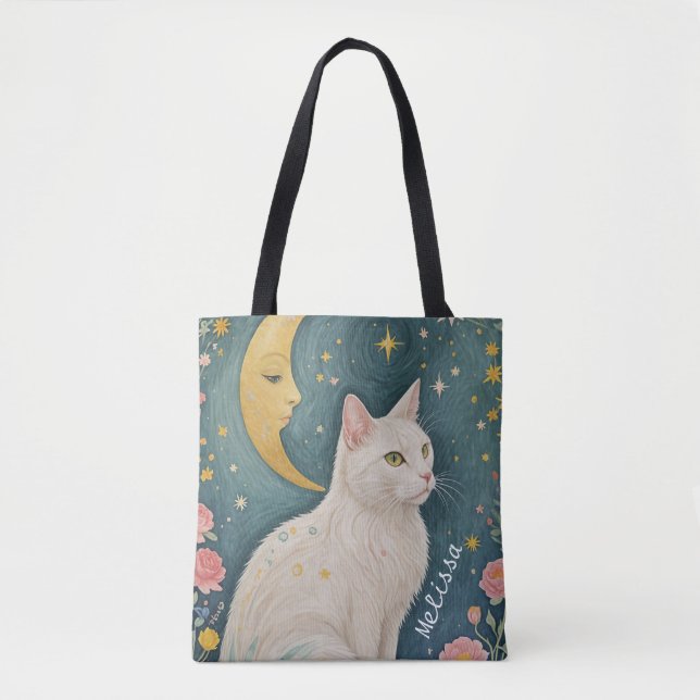 Den fantastiska vitkatten med Grönt Ögon Tygkasse (Framsida)