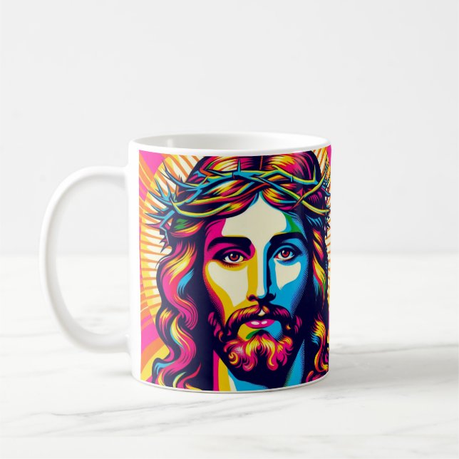 Den färgade popkonsten Jesus mugg! Kaffemugg (Vänster)