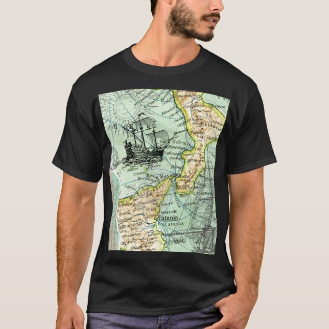 Den färgade världskartan över Pirat-resande med ba T Shirt (Framsida)