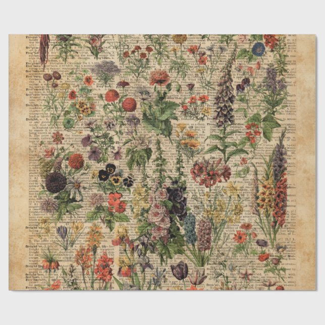 Den färgglada ängen blommar örterordbokkonst presentpapper (Platt)