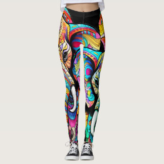 Den färgglada elefanten på anpassad tajt mode leggings