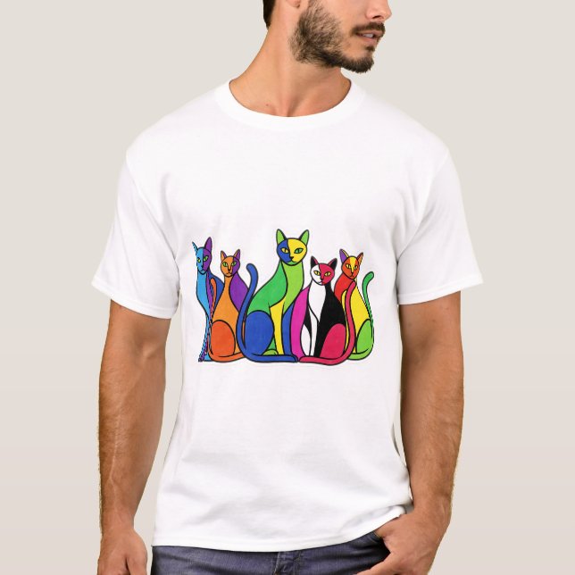Den färgglada kattfesten t shirt (Framsida)