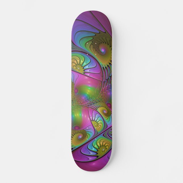 Den färgglada lysande trippiga abstrakta fraktala  mini skateboard bräda 18,5 cm (Framsida)