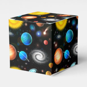 Den färgrika astronomiutrymmefavören boxas presentaskar