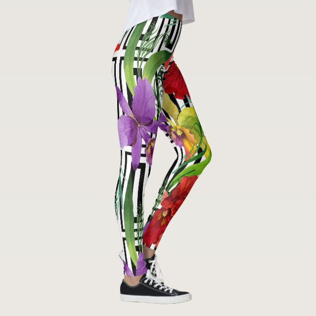 Den färgrika orchiden blommar vattenfärgmönster leggings (Höger)