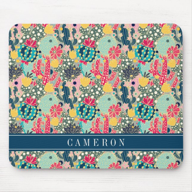 Den färgrika polkaen pricker kaktusmönster musmatta (Framsidan)