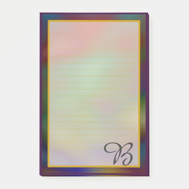 Den färgrika purpurfärgade monogramen 4x6 postar post-it block (Framsida)