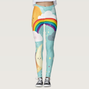 Den färgrika regnbågen, sol, fördunklar damaske leggings