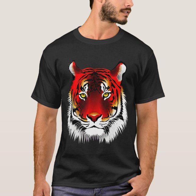 Den färgrika röda tigern med gult synar teckningen t-shirt (Framsida)