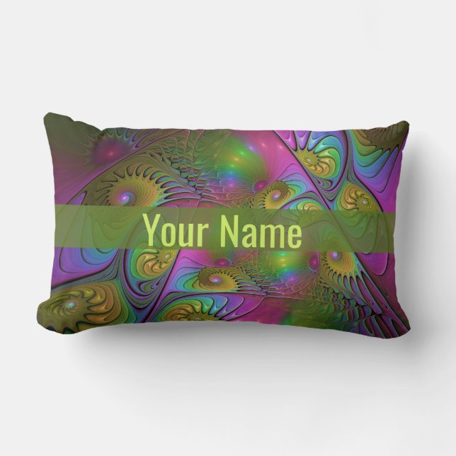 Den färgstarka Abstrakten Fractal Namn i Luminous  Lumbarkudde (Framsida)