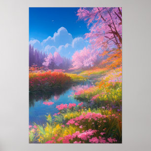 Den färgstarka färgen Flower Fält har stor skönhet Poster