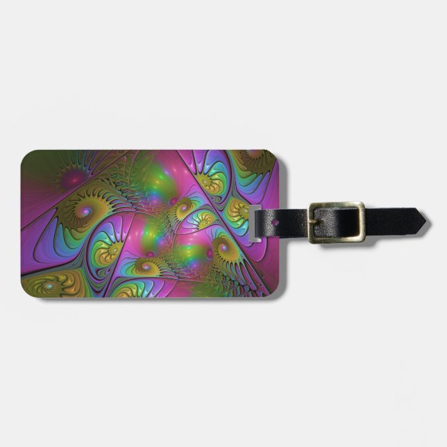 Den färgstarka färglösa Abstrakten Trippy Fractal  Bagagebricka (Horisontell Framsida)