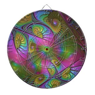 Den färgstarka färglösa Abstrakten Trippy Fractal  Darttavla