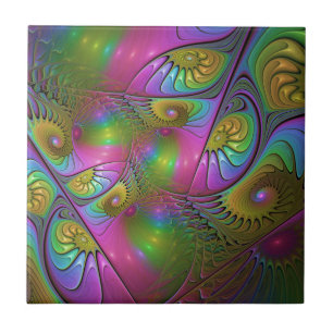 Den färgstarka färglösa Abstrakten Trippy Fractal Kakelplatta