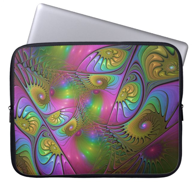 Den färgstarka färglösa Abstrakten Trippy Fractal  Laptop Fodral (Framsidan)