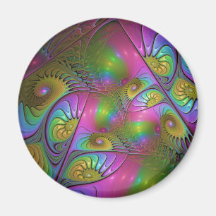 Den färgstarka färglösa Abstrakten Trippy Fractal Magnet