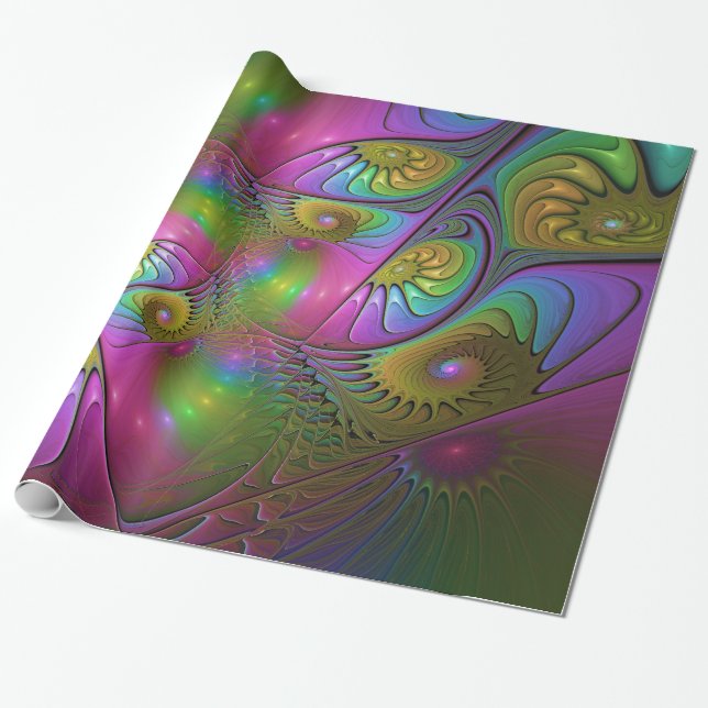 Den färgstarka färglösa Abstrakten Trippy Fractal  Presentpapper (Utrullad)