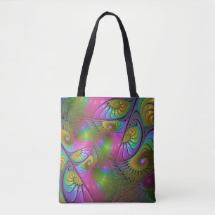 Den färgstarka färglösa Abstrakten Trippy Fractal Tygkasse