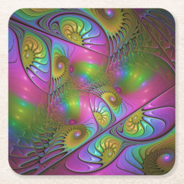Den färgstarka färglösa Abstrakten Trippy Fractal  Underlägg Papper Kvadrat