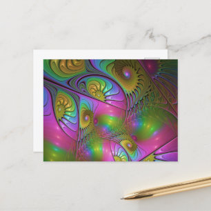 Den färgstarka färglösa Abstrakten Trippy Fractal Vykort